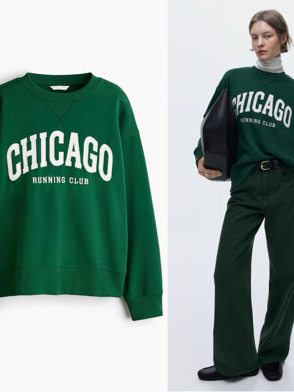 Chicago Running Club Green Sweatshirt Graphic Pullover Preppy Crewneck (L)